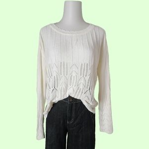 💧 white hollow long-sleeve loose knit top